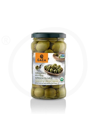 Organic pitted green olives in brine from Chalkidiki "Gaea" 10.2oz