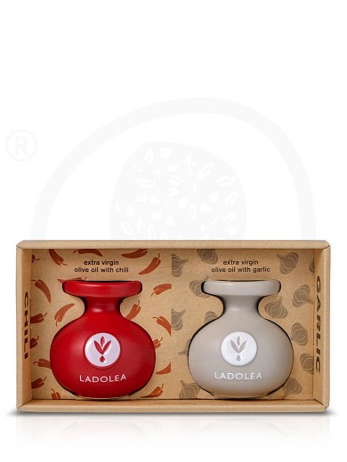 Gift with extra virgin olive oil with chili & garlic "Ladolea" (2x2.7fl.oz)