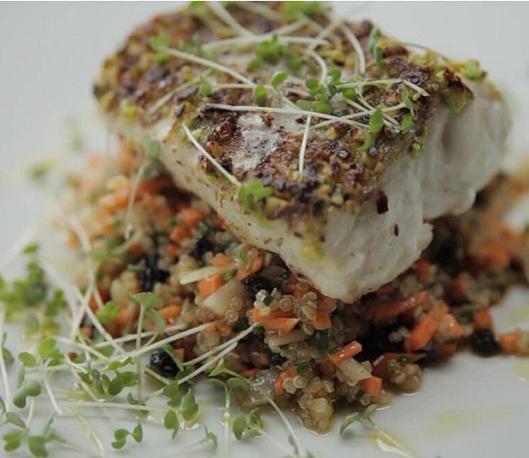 Pistachio crusted grouper with quinoa salad