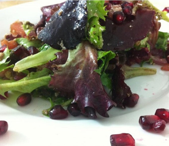 Spring salad with mastic and pomegranate