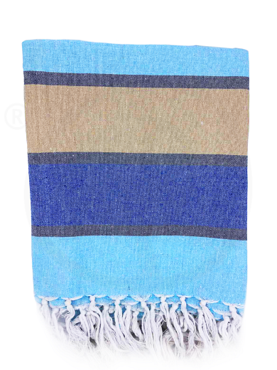 Βαμβακερή ριγέ πετσέτα χαμάμ μπλε - μπεζ- τιρκουάζ 100x200cm