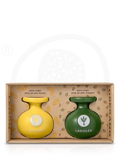 Σετ δώρου με εξαιρετικό παρθένο ελαιόλαδο με λεμόνι & ρίγανη "Ladolea" (2x80ml)