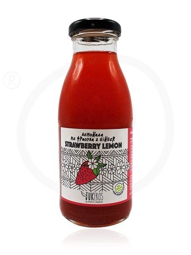 Χειροποίητη λεμονάδα με φράουλα & τζίντζερ, χωρίς ζάχαρη & γλουτένη, «Strawberry Lemon» "Jukeros" 250ml
