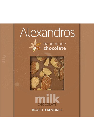 Χειροποίητη σοκολάτα γάλακτος με αμύγδαλα "Alexandros" 90g