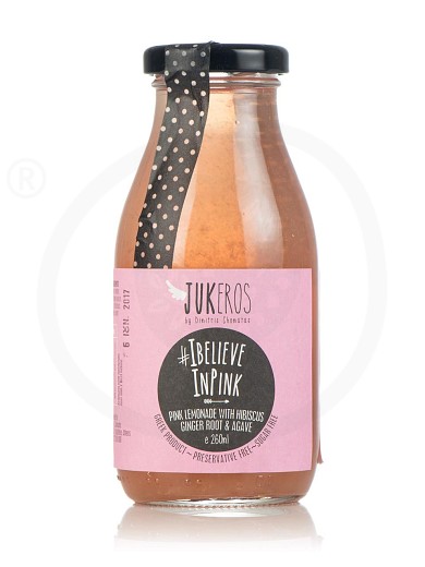 Χειροποίητη λεμονάδα με αγαύη, ιβίσκο & φρέσκο χυμό τζίντζερ, χωρίς ζάχαρη & γλουτένη, «I Believe In Pink» "Jukeros" 250ml