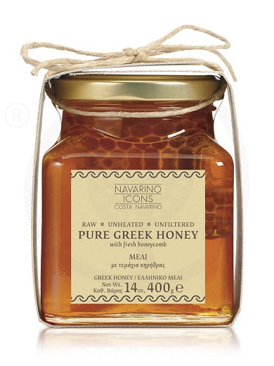 Μέλι με φρέσκια κηρήθρα, Μεσσηνίας "Navarino Icons" 400g