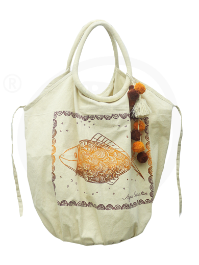Beach tote bag "Aegean Inspiration" with pom pom 68x58cm