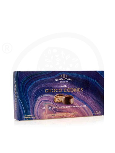 Choco cookies with milk chocolate coating and almonds, from Kavala "Chrisanthidis" 200g