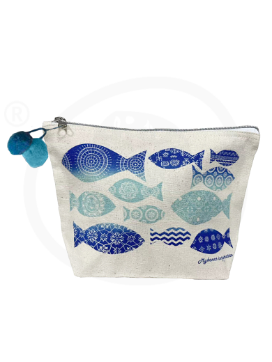 Cosmetic bag "Mykonos Inspiration" with pom pom 14x25x8cm
