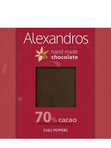 Handmade dark chocolate with chili pepers from Attica "Alexandros" 90g