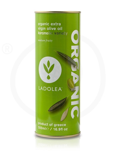 Organic corinthian extra virgin olive oil «Koroneiki» "Ladolea" Tin 500ml 