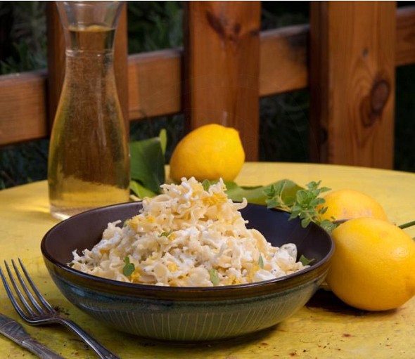 Tagliatelle with xinomizithra oregano and lemon zest