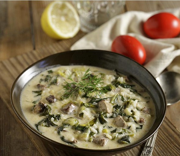 Traditional Mageiritsa (Greek Easter tripe and herbs soup) 