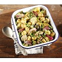 Warm potato salad with caper leaves and mustard sauce