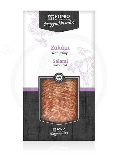 Aged pork salami from Larissa "Romio Evaggelopoulos" 80g