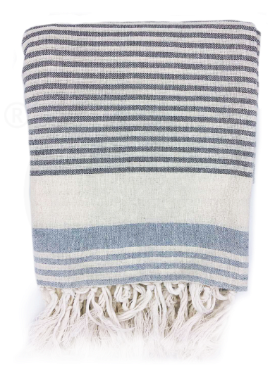 Cotton striped hammam towel beige - grey 100x200cm