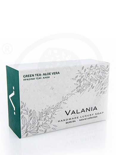 Handmade luxury soap with olive oil, green tea & oloe vera, from Attica "Valania" 120g