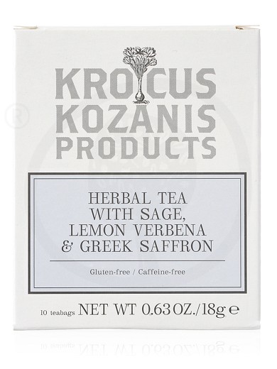 Herbal tea with sage, lemon verbena & Greek Saffron, from Kozani "Krocus Kozanis Products" 18g 