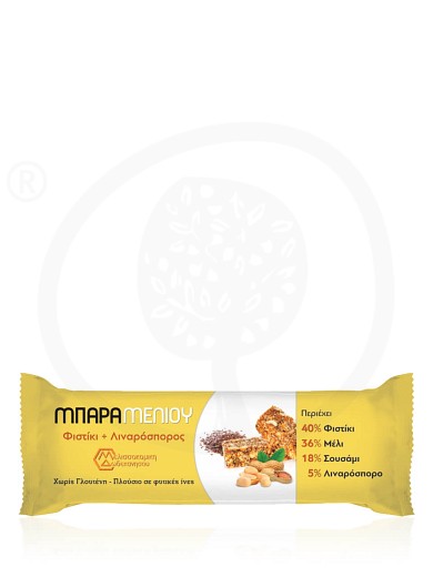 Melekouni bar with pistachio & linseed «Honey Bar» "Beekeeping Company of Dodecanese" 40g