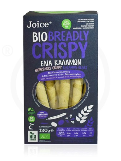 Organic breadsticks with Kalamon olives, coconut oil & sea salt, from Thessaloniki «BioBreadly Crispy» "Joice Foods" 120g
