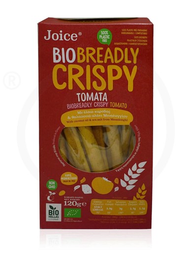 Organic breadsticks with tomato, coconut oil & sea salt, from Thessaloniki «BioBreadly Crispy» "Joice Foods" 120g