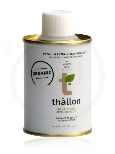 Organic early harvest olive oil «Health Claim» from Chalkidiki "Thallon" Tin 100ml