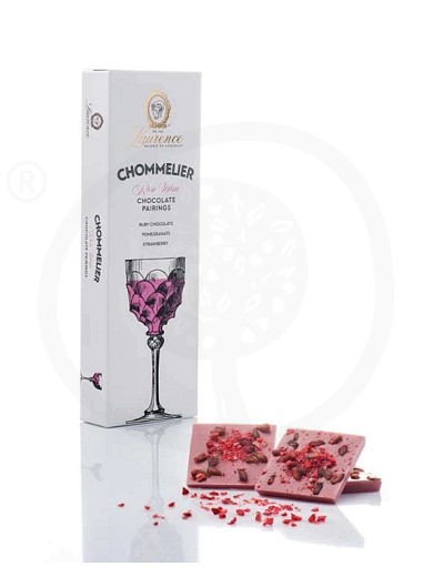 Chommelier Rose Wine ruby chocolate with strawberry and pomegranate, from Thessaloniki "Laurence" 100g