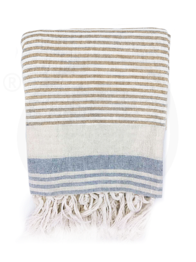 Cotton striped hammam towel light blue - grey 100x200cm