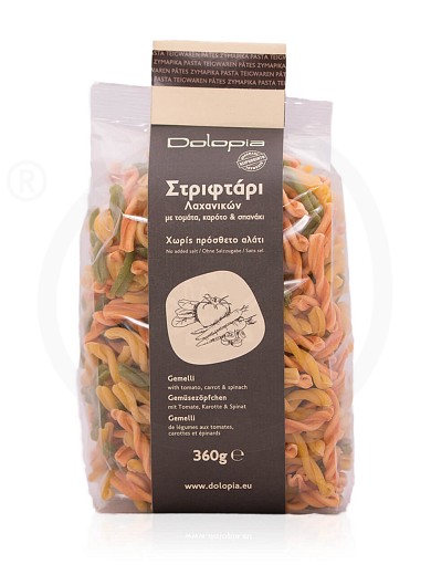 Gemelli with tomato, carrot & spinach, from Fthiotida "Dolopia" 360g