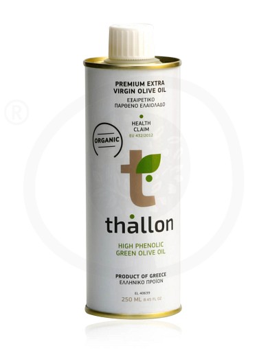 Organic early harvest olive oil «Health Claim» from Chalkidiki "Thallon" Tin 250ml