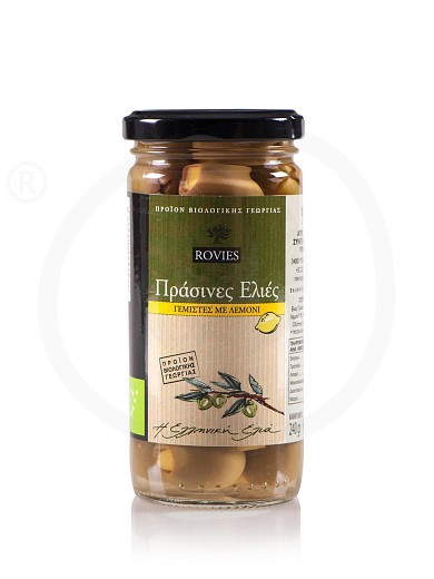 Organic green olives from Evia stuffed with lemon "Rovies" 200g