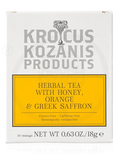 Herbal tea with honey, orange & Greek saffron  from Kozani "Krocus Kozanis Products" 18g