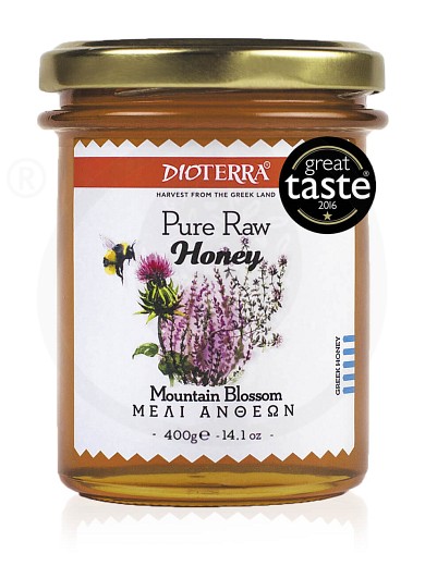 Pure raw honey «Mountain Blossom», from Achaia "Dioterra" 400g