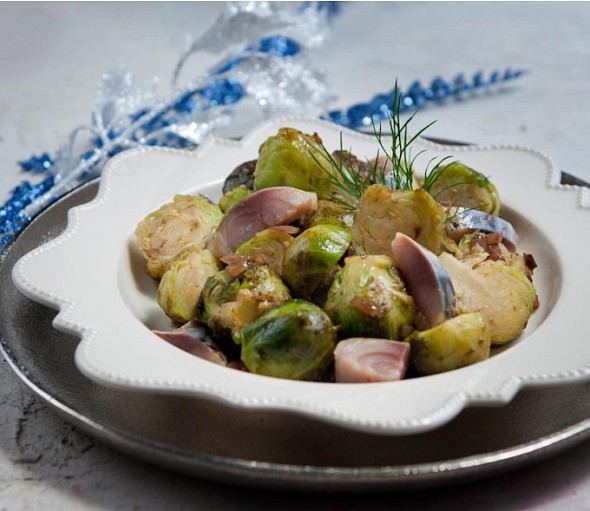 Brussels sprouts, smoked mackerel and vinegar salad 