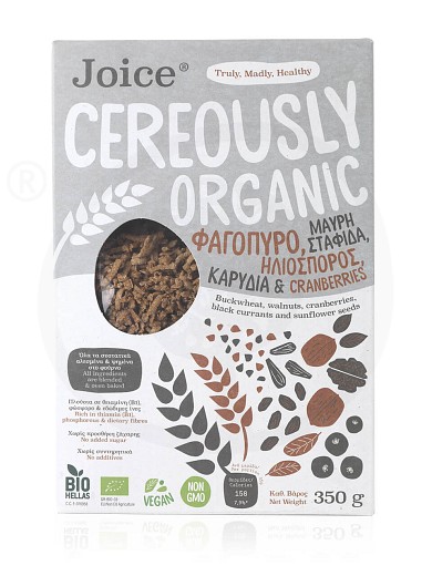 Βιολογικά δημητριακά με φαγόπυρο, σταφίδα, cranberries, ηλιόσπορο & καρύδια «Cereously Organic» "Joice Foods" 350g
