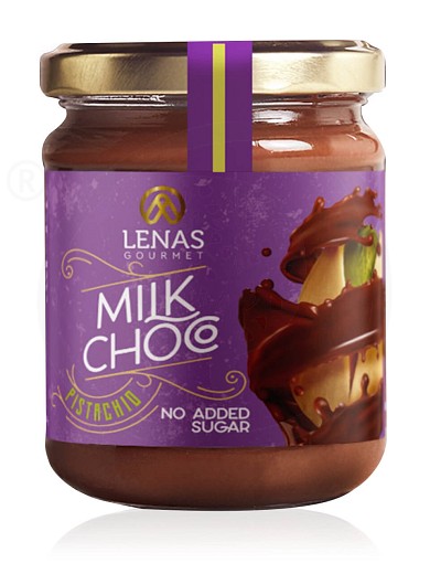 Χειροποίητο άλειμμα με σοκολάτα γάλακτος & φιστίκι Αιγίνης, χωρίς ζάχαρη, χωρίς γλουτένη, Κορινθίας "Lena's Gourmet" 190g