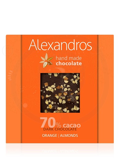 Χειροποίητη σοκολάτα υγείας με πορτοκάλι & αμύγδαλα "Alexandros" 90g