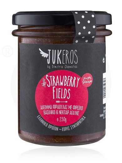 Άλειμμα φράουλας με φρέσκο βασιλικό & νέκταρ αγαύης «Strawberry Fields», χωρίς ζάχαρη "Jukeros" 230g