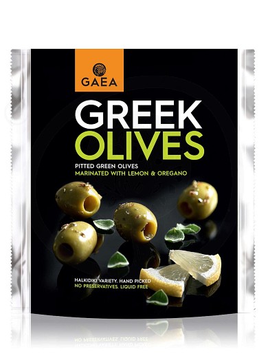 Entsteinte grüne Oliven mariniert mit Zitrone & Oregano aus Agrinio "Gaea" 150g
