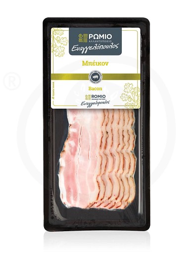 Sliced smoked bacon from Larissa "Romio Evaggelopoulos" 100g